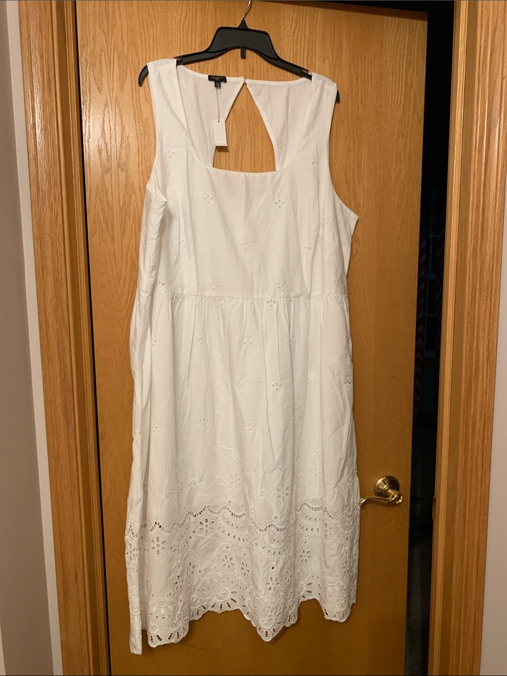 Talbots White Eyelet Sleeveless Midi Dress with Keyhole Back